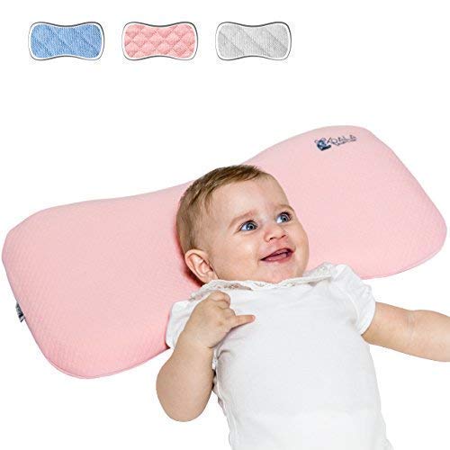 Cojín Ortopédico para bebe 0-36 Meses Plagiocefalia desenfundable por la cama (con dos cobertores) para prevenir y curar la Cabeza plana in Memory Foam Antiasfixia - KoalaBabycare® - Rosa - Maxi