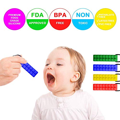 Collar Mordedor Silicona Niños Autismo Masticar Chewlery Sensorial Chew Necklace Set, Dentición de Silicona Chewer Motor Oral para Masticar Juguete para ADHD, SPD, ASD/SD, Autismo, Morder(4 pack)