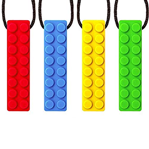 Collar Mordedor Silicona Niños Autismo Masticar Chewlery Sensorial Chew Necklace Set, Dentición de Silicona Chewer Motor Oral para Masticar Juguete para ADHD, SPD, ASD/SD, Autismo, Morder(4 pack)