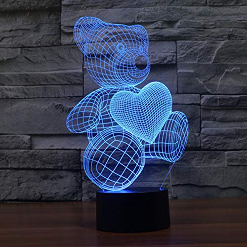 Coolzon 3D Lamparas Mesilla Lampara de Noche Dormitorio 7 Cambiar el Color botón táctil Oso de Peluche Night Light luz Bebe Nocturna luz Nocturna Infantil Enchufe [Clase de eficiencia energética A+]