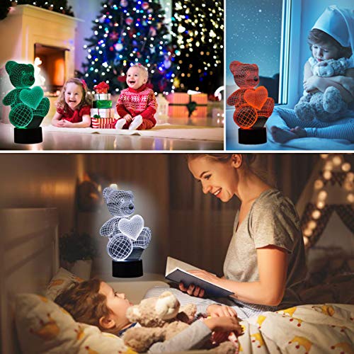 Coolzon 3D Lamparas Mesilla Lampara de Noche Dormitorio 7 Cambiar el Color botón táctil Oso de Peluche Night Light luz Bebe Nocturna luz Nocturna Infantil Enchufe [Clase de eficiencia energética A+]