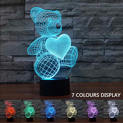 Coolzon 3D Lamparas Mesilla Lampara de Noche Dormitorio 7 Cambiar el Color botón táctil Oso de Peluche Night Light luz Bebe Nocturna luz Nocturna Infantil Enchufe [Clase de eficiencia energética A+]