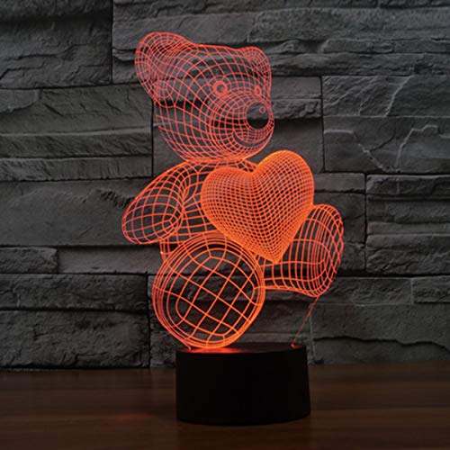 Coolzon 3D Lamparas Mesilla Lampara de Noche Dormitorio 7 Cambiar el Color botón táctil Oso de Peluche Night Light luz Bebe Nocturna luz Nocturna Infantil Enchufe [Clase de eficiencia energética A+]