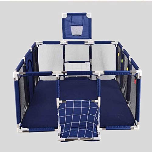 Corralito Parque Infantil Grande para bebés pequeños para Camas gemelas, Patio de Juegos de Seguridad con colchoneta y aro de Baloncesto, Extra Alto 66 cm, Rojo/Azul