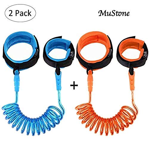 Correa de muñeca antipérdida (1,5 metros) para niño, ajustable, suave y elástica, para mayor seguridad cuando se camina entre multitudes, de MuStone [Entrega en cinco días] 2 Pack(Blue&Orange)