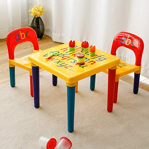 COSTWAY Juego de 1 Mesa y 2 Sillas para Niños Escritorio Asiento para Infantil Mueble para Juguete Dormitorio