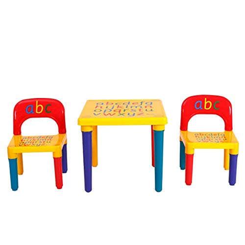 COSTWAY Juego de 1 Mesa y 2 Sillas para Niños Escritorio Asiento para Infantil Mueble para Juguete Dormitorio