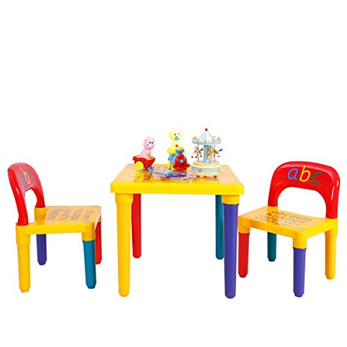 COSTWAY Juego de 1 Mesa y 2 Sillas para Niños Escritorio Asiento para Infantil Mueble para Juguete Dormitorio