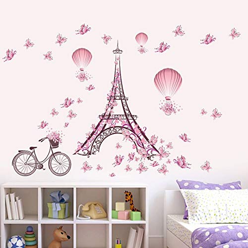 CVG Etiqueta de la Pared extraíble para niños niñas Habitaciones Torre Eiffel Mariposa Bicicleta Ballon Pared Arte calcomanía decoración del hogar Mural