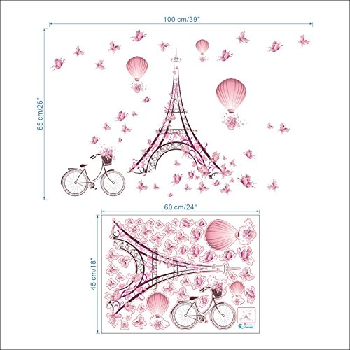 CVG Etiqueta de la Pared extraíble para niños niñas Habitaciones Torre Eiffel Mariposa Bicicleta Ballon Pared Arte calcomanía decoración del hogar Mural