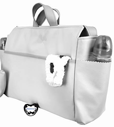 danielstore- Bolso Talega Personalizada con nombre bordado de Polipiel Silla de Paseo. color gris