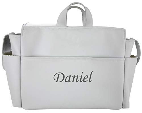 danielstore- Bolso Talega Personalizada con nombre bordado de Polipiel Silla de Paseo. color gris