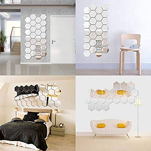 DDG edmms adhesivo decorativo para pared espejo Hexagonal, 12 pcs 9 cm extraíble adhesivo decorativo para pared espejo acrílico dormitorio salón de decoración de la casa (9 cm, Plata) h