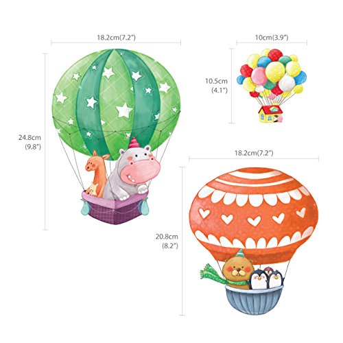 DECOWALL DS-8006 Globos Aerostáticos de Animales Vinilo Pegatinas Decorativas Adhesiva Pared Dormitorio Salón Guardería Habitación Infantiles Niños Bebés (Pequeña)