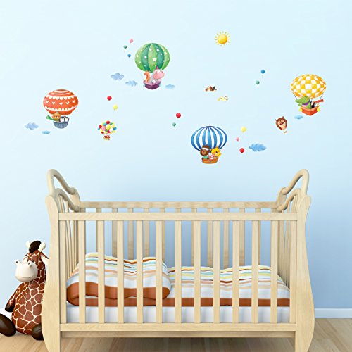 DECOWALL DS-8006 Globos Aerostáticos de Animales Vinilo Pegatinas Decorativas Adhesiva Pared Dormitorio Salón Guardería Habitación Infantiles Niños Bebés (Pequeña)