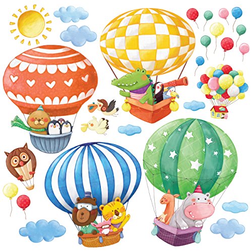 DECOWALL DS-8006 Globos Aerostáticos de Animales Vinilo Pegatinas Decorativas Adhesiva Pared Dormitorio Salón Guardería Habitación Infantiles Niños Bebés (Pequeña)