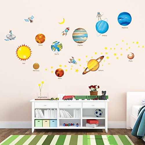 DECOWALL DW-1307 Planetas en el Espacio Vinilo Pegatinas Decorativas Adhesiva Pared Dormitorio Salón Guardería Habitación Infantiles Niños Bebés (English Ver.)