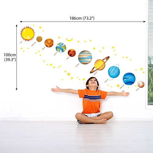 DECOWALL DW-1307 Planetas en el Espacio Vinilo Pegatinas Decorativas Adhesiva Pared Dormitorio Salón Guardería Habitación Infantiles Niños Bebés (English Ver.)