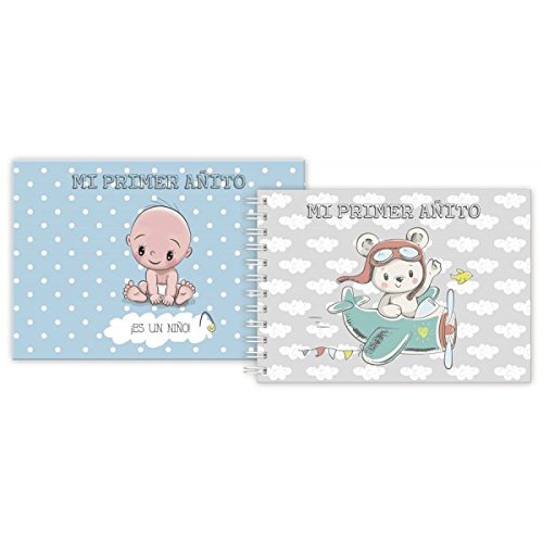 Diario"MI PRIMER AÑITO NIÑO" - Diarios de Bautizos Bebés, Álbumes de Recuerdos Originales para Bautizos, Bebés, Baby Shower Baratos, Modernos para Niños, Recordatorios Recién Nacidos