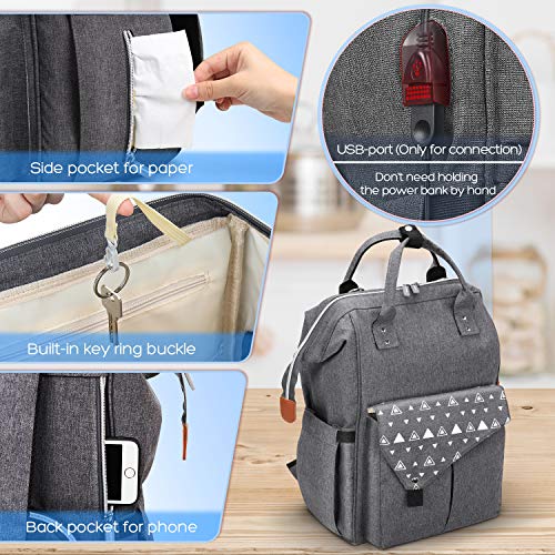 DOOKEY Mochilas para Pañales, Mochila de Pañales para Bebé, Mochila Carrito Bebe, Mochilas de Pañales de Gran Capacidad y Biberones - Gris, USB, Impermeable, Inferior Anti-Sucio ect.