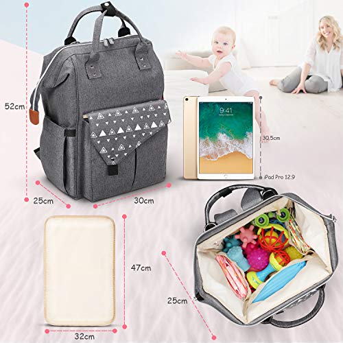 DOOKEY Mochilas para Pañales, Mochila de Pañales para Bebé, Mochila Carrito Bebe, Mochilas de Pañales de Gran Capacidad y Biberones - Gris, USB, Impermeable, Inferior Anti-Sucio ect.