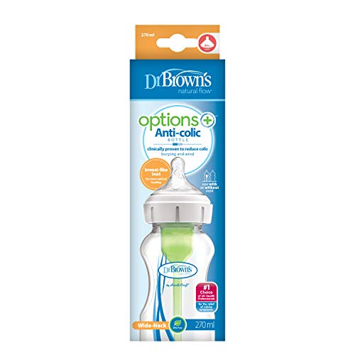 Dr Brown's OPTIONS PLUS 2019! - Biberón Anticólico de Boca Ancha 270ml, Paquete de 1, Libre de BPA (Color: Neutro)