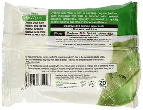 Dr.Organic Toallitas húmedas Aloe Vera,1 paquete de 20 piezas