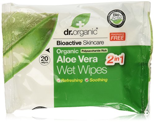 Dr.Organic Toallitas húmedas Aloe Vera,1 paquete de 20 piezas