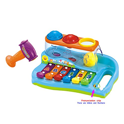 eastsun Early Education 18 M + Olds Baby Toy Enlighten Xilófono con 3 bolas de colores / Martillo pequeño para niños y niños Niños y niñas