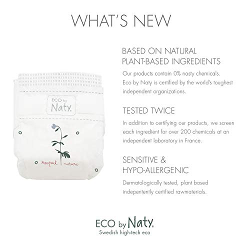 Eco by Naty Pañales, Recién Nacido, 100 unidades, -4.5 kg, suministro para UN MES, Pañal ecológico Premium hecho a base de fibras vegetales 0% plásticos derivados del petróleo en contacto con la piel