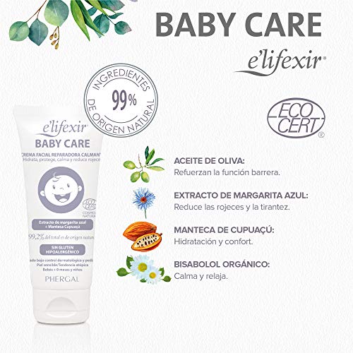 Elifexir Baby Care, Crema Facial Reparadora Calmante, Hipoalergénica, 50ml