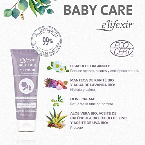 Elifexir Baby Care, Crema Protectora del Pañal Culito 10, Hipoalergénica, 75ml