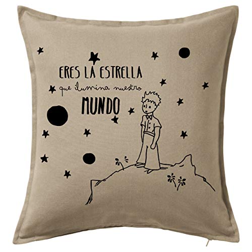 Enkolor Cojines Infantiles Decorativos para Cama y Cuna Decoración para Niños Niñas Bebe Estrella Principito Algodón 50X50cm Funda Beig