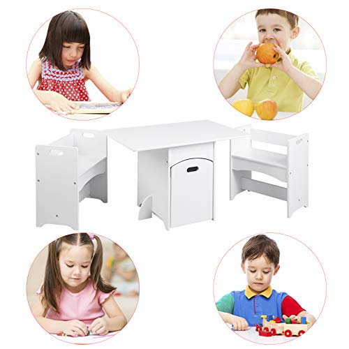 eSituro Mesa para Niños con 2 Sillas Grupo de Asientos y Escritorio para Niños Mesa Infantile con Silla para Bebé Mueble de Juegos con una Caja de Juguetes Móvil SCTS0007