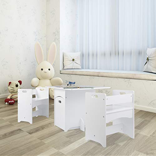 eSituro Mesa para Niños con 2 Sillas Grupo de Asientos y Escritorio para Niños Mesa Infantile con Silla para Bebé Mueble de Juegos con una Caja de Juguetes Móvil SCTS0007