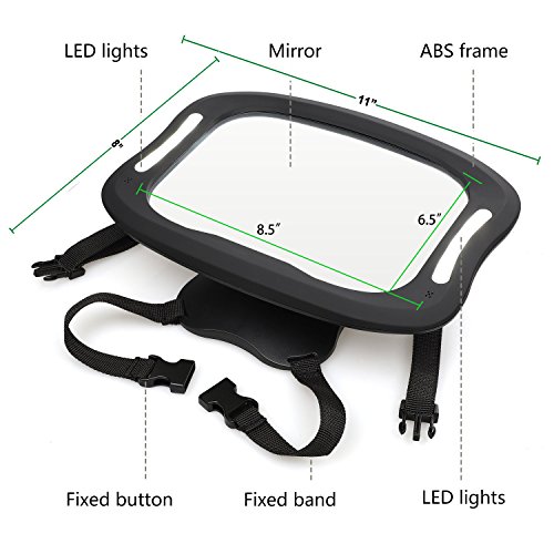 Espejo retrovisor de coche para bebés, con mando a distancia, luz LED suave, resistente a los golpes, de acrílico, para ver fácilmente todos los movimientos del bebé, seguridad y ajuste de 360 grados