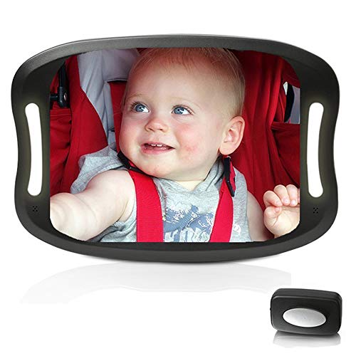 Espejo retrovisor de coche para bebés, con mando a distancia, luz LED suave, resistente a los golpes, de acrílico, para ver fácilmente todos los movimientos del bebé, seguridad y ajuste de 360 grados