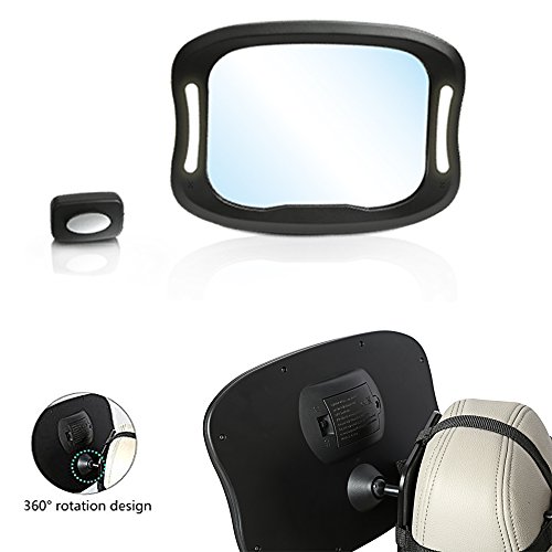 Espejo retrovisor de coche para bebés, con mando a distancia, luz LED suave, resistente a los golpes, de acrílico, para ver fácilmente todos los movimientos del bebé, seguridad y ajuste de 360 grados