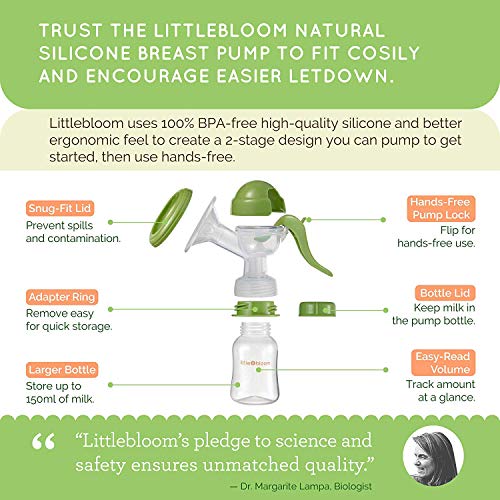 Extractor de leche de Silicona Littlebloom – Extractor leche materna 100% libre de BPA Manos Libres con Diseño Mejorado y Cómodo y con Tapas …