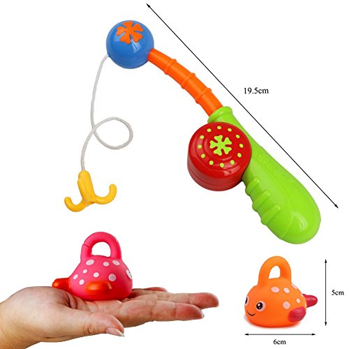 Fajiabao Juguetes de Baño Juego de Agua Juego de Pesca Juguete Pesca con 6 Peces de Goma Flotantes Navidad Regalo para Niños Niñas 18+ Meses Bebes