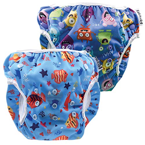 fakiku Traje De Baño De Pañal Para Niños (0-36 Meses),pañal Bañador, Ajustable, Lavable Y Reutilizable, Para Piscina Y Mar, 2 Unidades, Pañal De Natar Pantalones De Entrenamiento