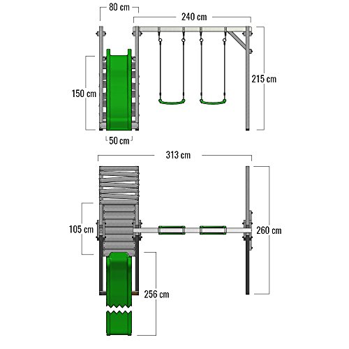 FATMOOSE Columpio infantil JollyJay Fast XXL Set de columpios Columpio de madera con 2 asientos de columpio, plataforma y tobogán
