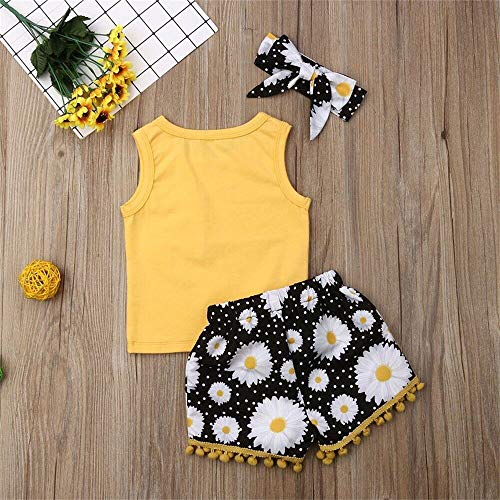 FELZ Ropa Bebe Niña Verano 2019 Ropa Bebe Recien Nacido Verano 3 Meses a 4 Años - 3PC/Conjunto - Amarillo Camiseta Mangas Cortos+ Pantalones/Falda + Banda de Pelo Original Fiesta Bebe Reborn niña