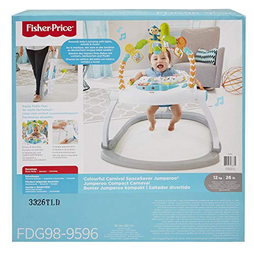 Fisher-Price FDG98 Jumperoo Compact Carnaval con luces, sonidos y música, plegable para facilitar el transporte, 9 meses y más