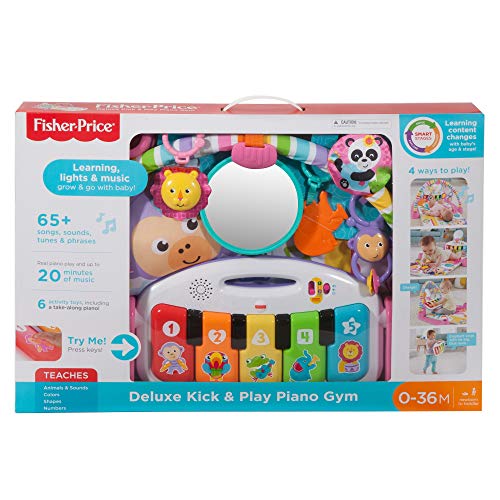 Fisher-Price-FWT25 Gimnasio Piano Pataditas Manta de Juego en inglés para bebé recién Nacido, Color Rosa (Mattel FWT25)