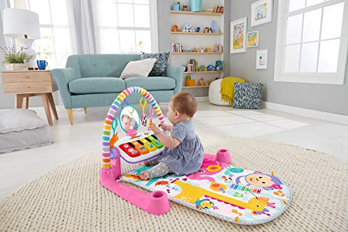 Fisher-Price-FWT25 Gimnasio Piano Pataditas Manta de Juego en inglés para bebé recién Nacido, Color Rosa (Mattel FWT25)