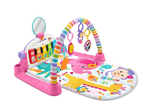 Fisher-Price-FWT25 Gimnasio Piano Pataditas Manta de Juego en inglés para bebé recién Nacido, Color Rosa (Mattel FWT25)