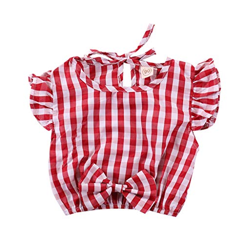 Fossen 6 Meses a 4 años Ropa Bebe Niña Verano - Camiseta con Volantes a Cuadros y Falda de Vaquera (12-18 Meses, Rojo)