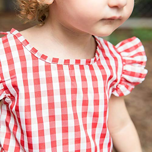 Fossen 6 Meses a 4 años Ropa Bebe Niña Verano - Camiseta con Volantes a Cuadros y Falda de Vaquera (12-18 Meses, Rojo)