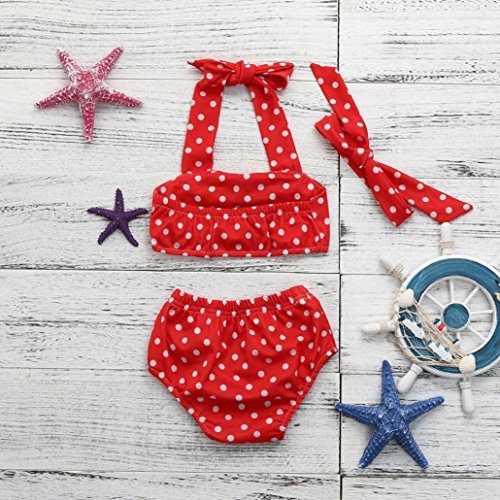 Fossen Bebe Niña Trajes de baño Punto de Ola Bañador Dos Piezas de Bikini (3 años, Rojo)